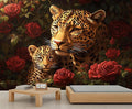 Jungle Rose Leopard Wall Mural, Big Cat Floral 3D Wall Murals, Wild Animal Leopard Wallpaper Mural, for Living Room Bedroom Large Wallpaper Indoor Decor 197" W x124.8 H