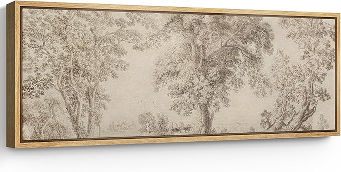 SIGNFORD Large Framed Canvas Print Wall Art Vintage Arboreal Trees in an Etching Illustrations Modern Art Relax/Calm Warm for Living Room, Bedroom, Office - 60"x20"