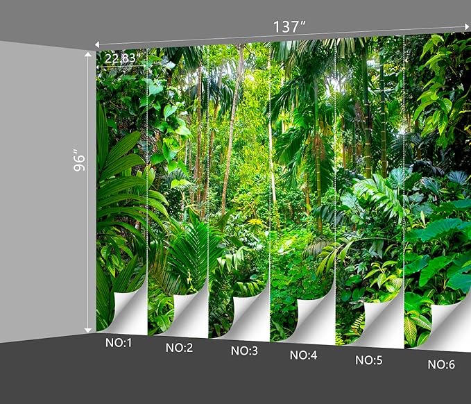 Tropical Rainforest Botanical Wallpaper Bedroom Green Leaf Plant murals Aesthetic Room Decor Living Room tv Background Large Wall Mural - 137"x96" Not Peel and Stick