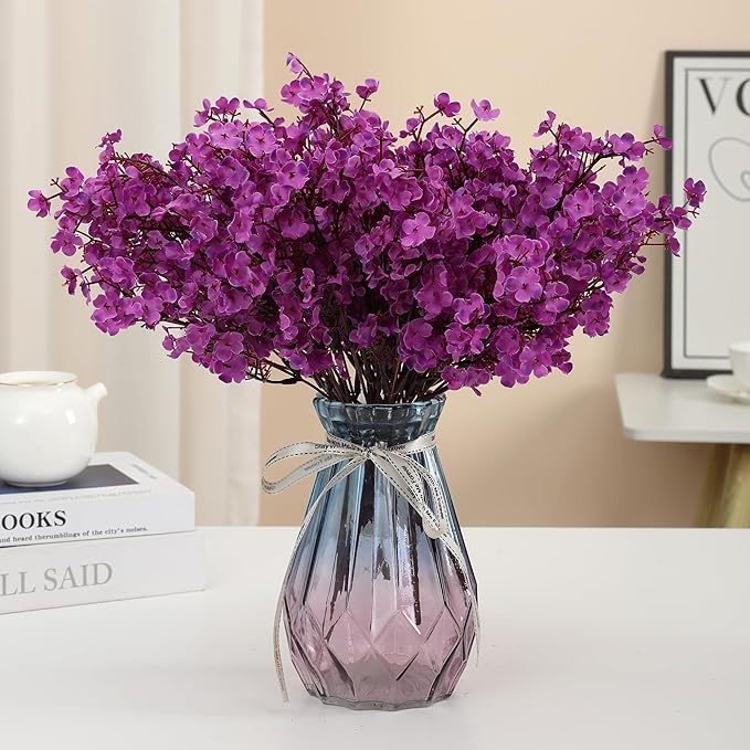 6PCS Artificial Baby Breath Flowers Fake Silk Real Touch DIY Floral Bouquets Decor Wedding Party Decoration Arrangements (Purple)