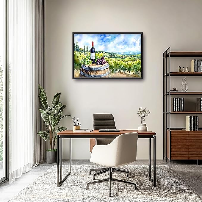 Vintage Red Wine Large Wall Art Framed Rustic Wall Decor for Living Room Country Grape Pictures Oversized Canvas Print Painting Modern Extra Large Framed Artwork for Bedroom Office Home Decor 36"x24"