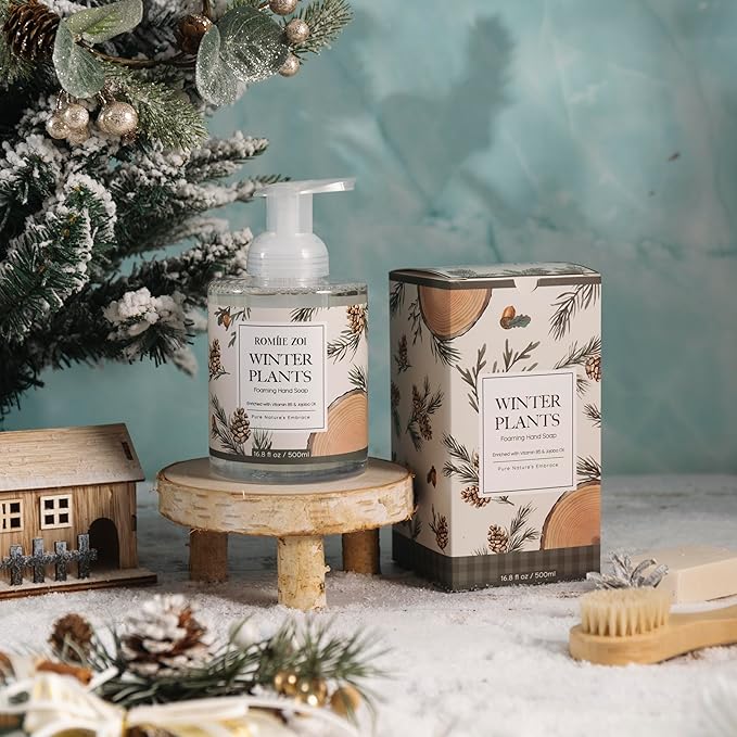 ROMIIE ZOI Christmas Foaming Hand Soap with Gift Box- Winter Plants, Infused with Winter Pine Scent - 500ml/ 16.8oz