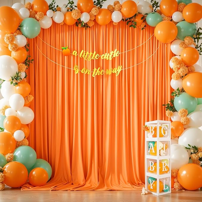 Orange Backdrop Curtain 10 Panels-Wrinkle-Free Curtains Polyester Photography Drapes for Baby Shower Birthday Party Photo Background Backdrop Stand- 40 X10FT (Orange)