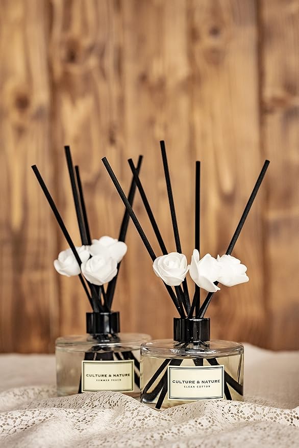 CULTURE & NATURE Reed Diffuser Set 6.7oz (200ml) English Pear & Freesia Scented Diffuser with Sticks Home Fragrance Reed Diffuser for Bathroom Shelf Decor