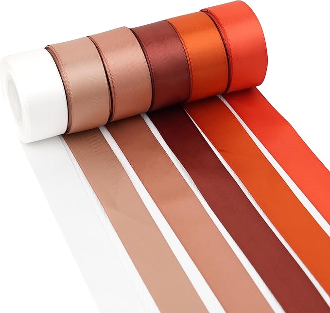 Terracotta Ribbon 1 Inch Satin Ribbon 6 Rolls Assortment Burnt Orange for Wedding, Party Shower, Gift Wrapping Hair Bows Crafts Flower Bouquet - 60Yards