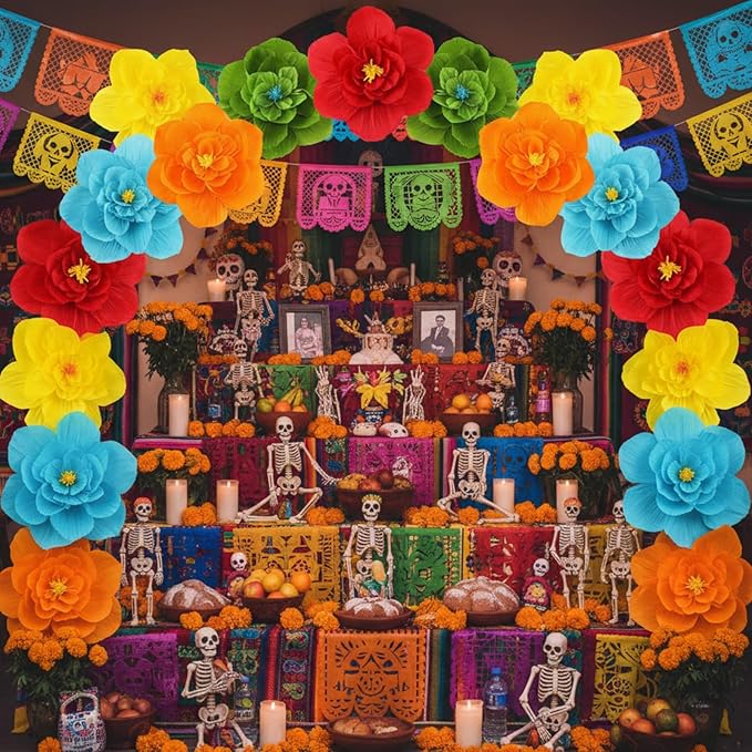 Giant Paper Flowers Artificial Large Paper Flower Decoration for Handcrafted Wall Backdrop Christmas Mexican Wedding Graduation Bridal Shower Birthday Party Supplies(Mexican Fiesta,18 Pcs)