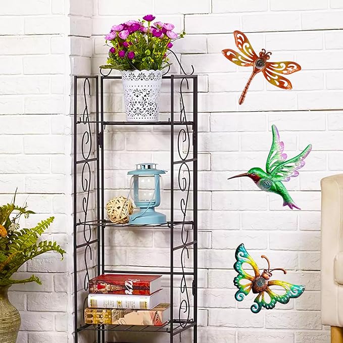 Hummingbird Butterfly Dragonfly Metal Wall Art Decor, Wall Christmas Decoration Hanging for Home Living Room Bedroom Garden Porch Patio Balcony Ornament for Indoor Outdoor, 3 pack 9 inch