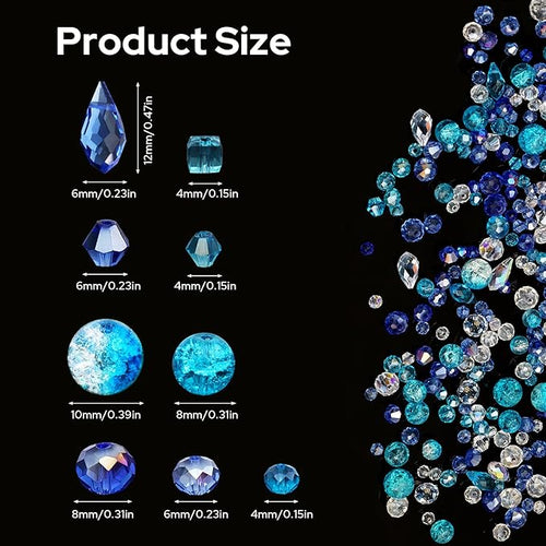 1000pcs Glass Beads for Jewelry Making Colorful Rainbow Craft Crystal Beads with Loose Beads Sparkly Beads for DIY Necklace Bracelet Earring(Blue)