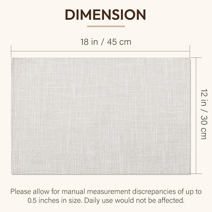 Blue Forest Placemats Set of 6, Dual-Layered Thickened Faux Linen Cloth Place Mats Heat Resistant Machine Washable Wrinkle Free Table Mats Indoor/Outdoor (Cream Beige)