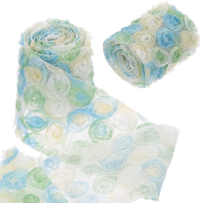 uxcell 2PCS Lace Trim Ribbon, 2.36 inch - 1 Yard 3D Rose Floral Embroidery Ribbons Edge Trimming for Sewing, Wedding Dress, DIY Crafts, Decoration Accessories, Color Green