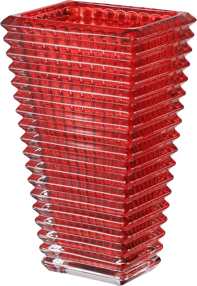 MCMCNCUIU Crystal Vase, Large Crystal Vases for Flowers, Red Large Flower Vase, Modern Glass Vases for Living Room, Bedroom, Kitchen, Dining Table, Mantle, Wedding, 9 Inches