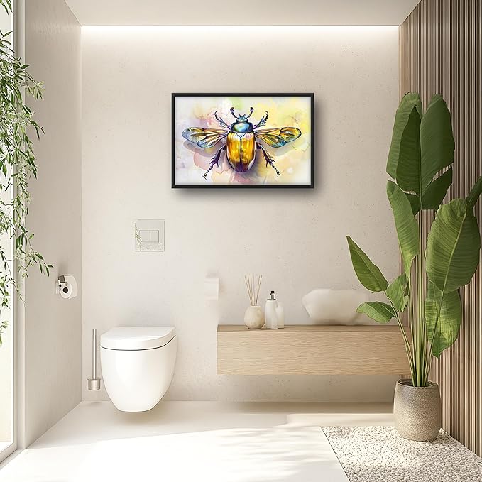 Framed Large Pictures Wall Art for Living Room, Insect Bettle Oversized Wall Decor Golden Bug Canvas Print Painting Extra Large Framed Artwork for Bedroom Office 36"x24"