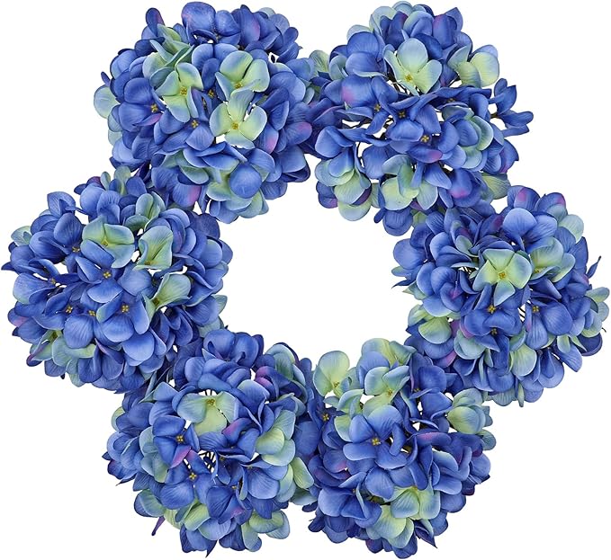 Hollyone 6 Pcs Blue Hydrangea Artificial Flowers Heads with Stems Silk Faux Hydrangea Blue Fake Flowers for Home Indoor Outdoor DIY Floral Wedding Flower Bouquets Kitchen Table Centerpiece Decor