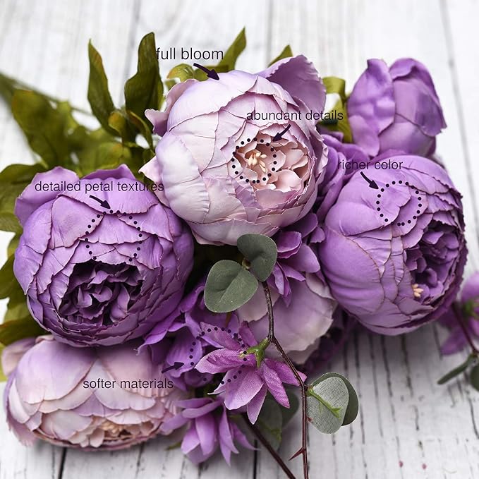 FiveSeasonStuff Vintage Artificial Peonies Silk Peony Flowers and Hydrangeas for Wedding Bridal Home Décor – Beautiful Floral Centerpiece Arrangement Decoration with 2 Bouquets (Mixed Mauve Purple)