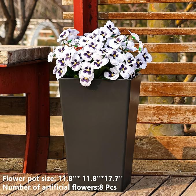 QIANYUN Fake Flowers Pansy Small Wild Flower Daisy Faux Plastic Purple Flowers for Home Wedding Kitchen Garden Table Centerpieces Indoor Outdoor Decor (8PCS,White)