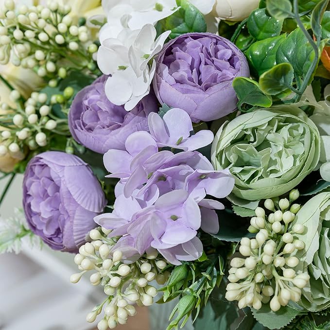 KAOYOO 2 PCS Artificial Peony Bouquet Short Stem for DIY Wedding Decoration Bridal Bouquet Home Decorations(Purple 2-PCS)