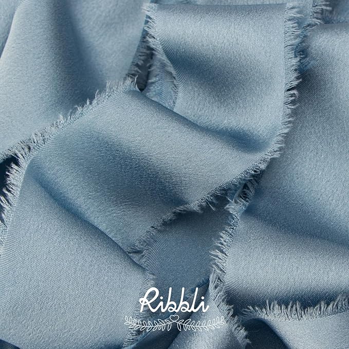 Ribbli Dusty Blue Silk Satin Ribbon 1.5 Inch x 30 Yard Handmade Frayed Chiffon Dusty Blue Ribbon for Gift Wrapping Wedding Invitations Bridal Bouquets Home Decor