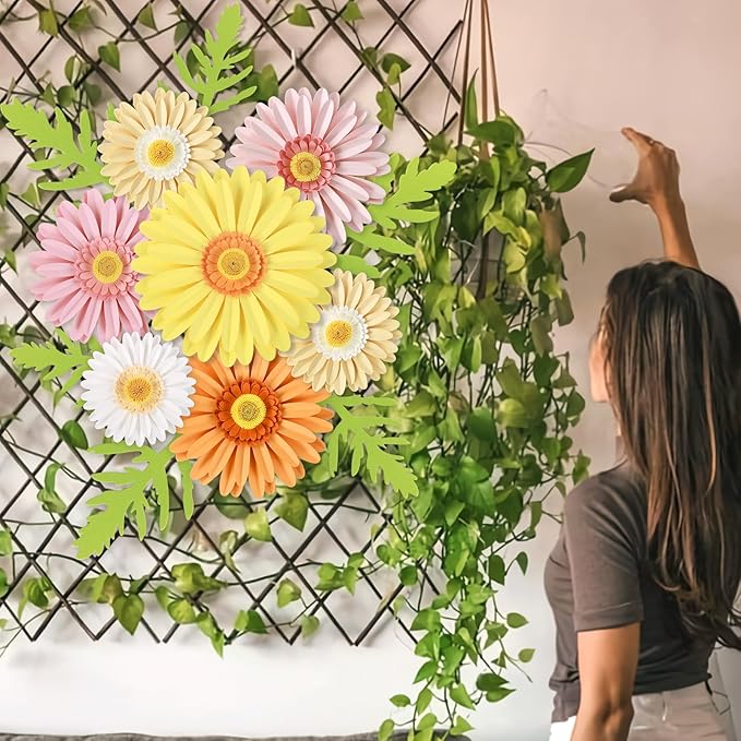 Paper Flowers Decorations for Wall,Summer Giant Daisy Artificial Flowers Bulletin Board Decoration 3D Floral Tissue Paper Flowers Hanging for Wedding Baby Shower Tea Party Backdrop Decor