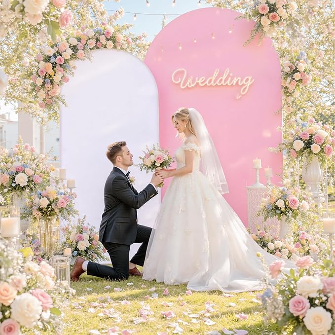 White Pink Arch Backdrop Cover Set of 2-7.2ft 6ft Dual Color Wedding Arch Cover-Wrinkle Free Stretchy Spandex Fitted Chiara Arch Stand Cover for Birthday Party Baby Shower Photo Photography