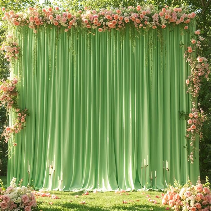 Sage Green Backdrop Curtain 8 Panels-Wrinkle-Free Green Curtains Polyester Photography Drapes for Baby Shower Birthday Party Photo Background Backdrop Stand- 32 X10FT (Sage Green)