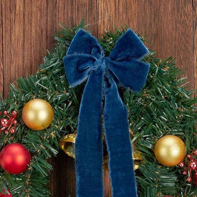 Dusty Blue Velvet Ribbon Handmade Fringe Fabric Ribbons for Crafts Flower Bouquet Wedding Decorations 2 Rolls 1 1/2 Inch x 2 Yd (4 Yards Total)