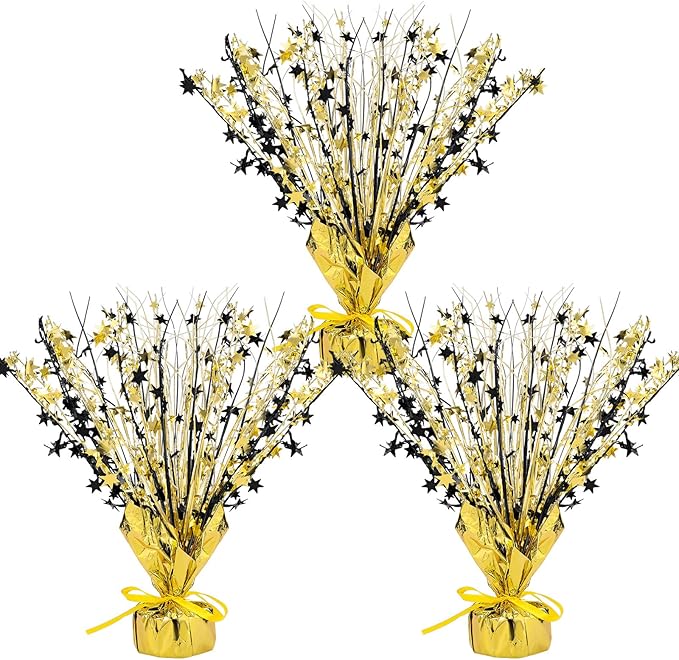 Crowye 3 Pieces Metallic Foil Spray Centerpiece Christmas Party Star Table Decoration Burst Centerpieces Fall Table Decor for Birthday New Year 2026 Party Holiday(Black Gold)