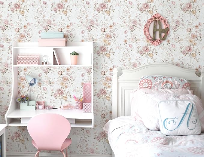 Vintage Floral Peel and Stick Wallpaper Pink Vintage Contact Paper 17in×196in Pink Rose Wallpaper Self Adhesive Removable Boho Wall Paper Waterproof for Bathroom Bedroom Decorative Vinyl Roll