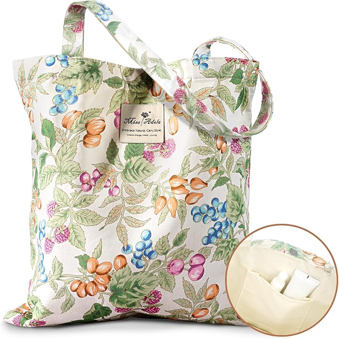 Aesthetic Cotton Tote Bag for Women - Reusable Shoulder Bag with Buckle Fabric Bag for Gym, Travel, Work