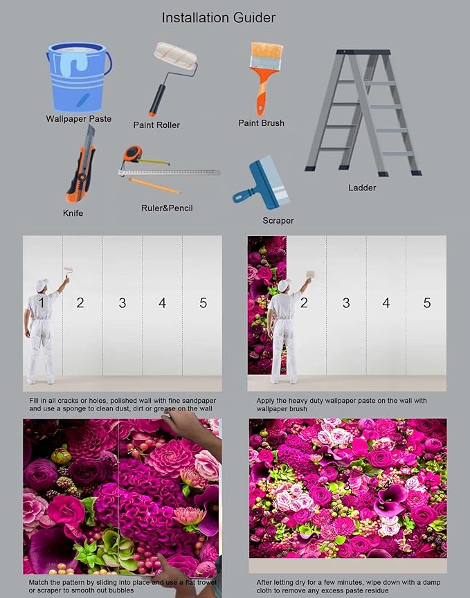 Rose Wall Mural Floral Photo Wallpaper Murals for Wall Decor for Living Room（Not Peel and Stick）