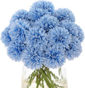 Kimura's Cabin 20Pcs Blue Fake Flowers Chrysanthemum Artificial Silk Ball Flower Faux Mums Flowers for Wedding Arrangements Bouquets Home Table Core DIY Decoration (Blue)