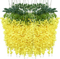 Artificial Wisteria Hanging Flowers Fake Wisteria Flower Garland Silk Vines Rattan Decor for Home Wedding Arch Wall Garden Greenery Bedroom Outdoor Office Party Decoration(24, Yellow)