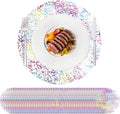 Hysenm 50 Pcs Disposable Colorful Placemats Set Metallic 13 Inch Round Table Doilies, Ultra-Thin Messy Lines Disposable Placement Mats for Home Decoration Dining Table Wedding Birthday Party