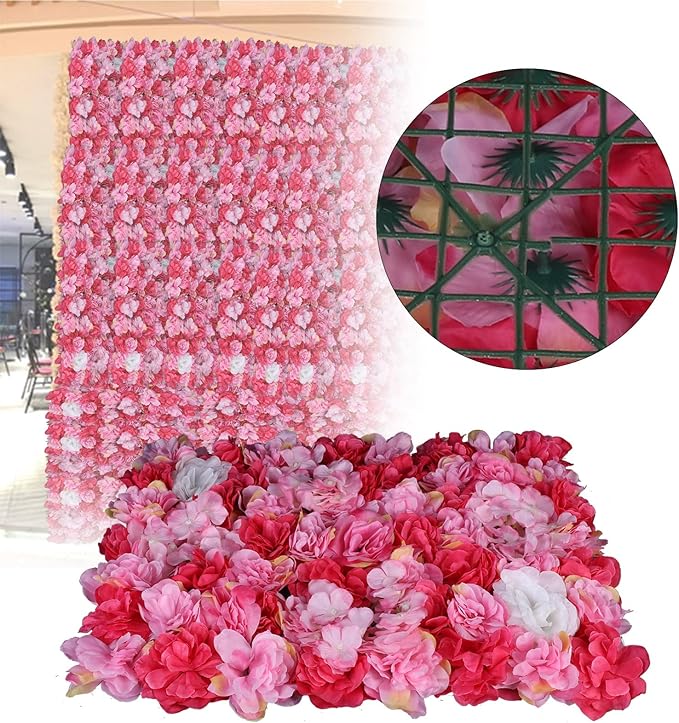 6Pcs 15.75"x 23.62"x 0.79" Artificial Flower Wall Panels,Flower Wall Mat Silk Flower Panels for Outdoor Garden Backyard Fence Fence Privacy Screen and Indoor Wall Decor (6Pcs Rose Red)
