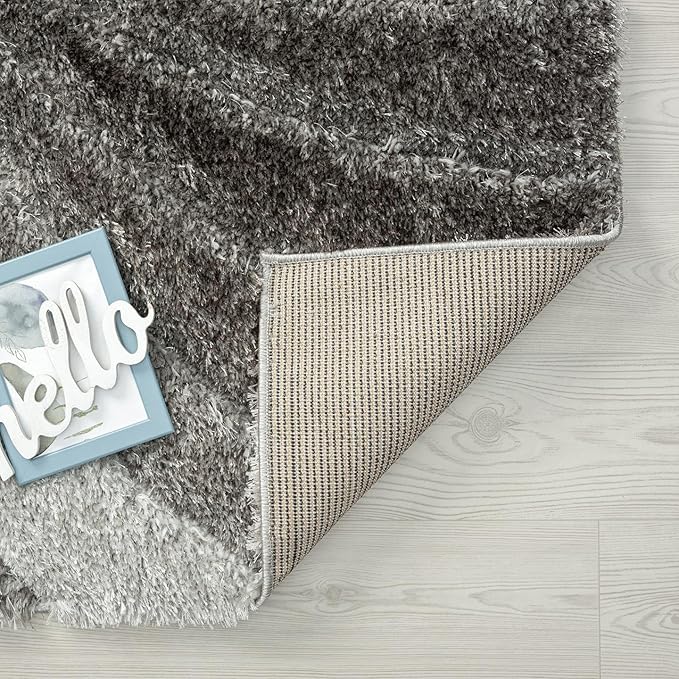 LUXE WEAVERS Lantanas Collection 7070 Grey 5x7 Modern Shag Geometric Area Rug