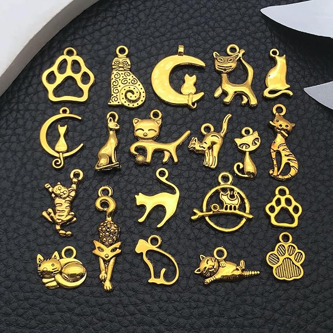 WOCRAFT 60pcs Antique Gold Cat Bracelet Charms for Jewelry Making Sets DIY Necklace Bracelet Keychain Crafting Charms Kit Craft Supplies (SN840)