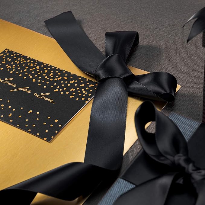 Humphrey's Craft 1 Inch Black Double Faced Satin Ribbon - 50 Yards Variety of Color for Crafts Gift Wrapping DIY Bows Bouquet Decoration Sewing Christmas Tree Wedding and Invitation Card.