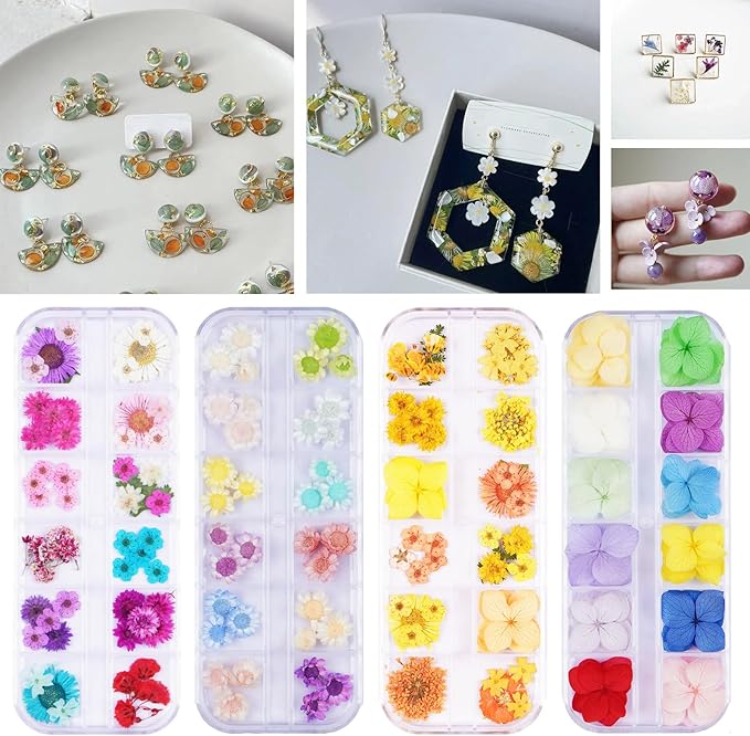 60Pcs Small Dried Pressed Flowers for Crafts,Xinxinran Tiny Dry Flower Kit for Nail Art,Epoxy Resin Accessories,Bookmark,Nails, Jewelry Making,Candle,Soap,Resin Molds(1 Boxs)
