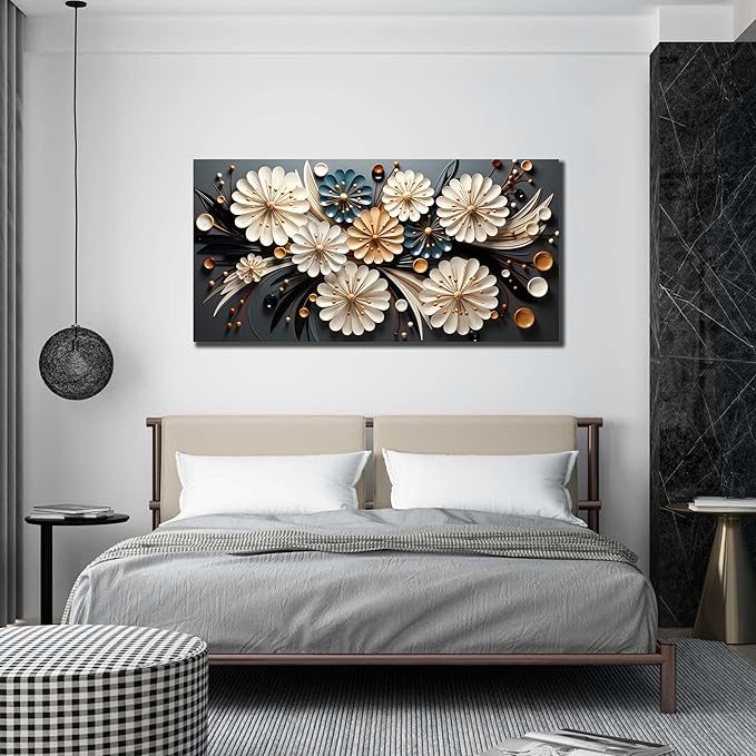 Large Wall Art for Living Room Bedroom Home Office Gold Flower Pictures Wall Art Modern Floral Artwork Framed Wall Decor Canvas Prints 24x48 In