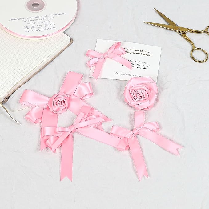 Pink Satin Ribbon, Double Faced 3/8 Inch X 50 Yards Pink Ribbon, Premium Satin Ribbon for Gift Wrapping, Crafts, Hair Bow Making, Sewing, Flower Bouquet, Wedding Party Decor