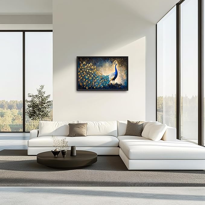 Peacock Large Wall Art Framed Gold Wall Decor for Living Room Mountain Peacock Pictures Oversized Canvas Print Painting Modern Extra Large Framed Artwork for Bedroom Office Home Decor 36"x24"