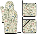 Wildflowers Oven Mitts and Pot Holders,Vintage Garden Plants Herb Flower Botanical Heat Resistant Oven Mitts Gloves and Pot Holder for Home Kitchen Decorations Cooking Baking BBQ Gifts,Set of 4