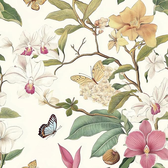 Vintage Floral Peel and Stick Wallpaper Floral Contact Paper 16.9inchx196.8inch Multicolor Flowers Butterfly Wallpaper Leaf Boho Self Adhesive Removable Wall Paper for Bedroom Decorative