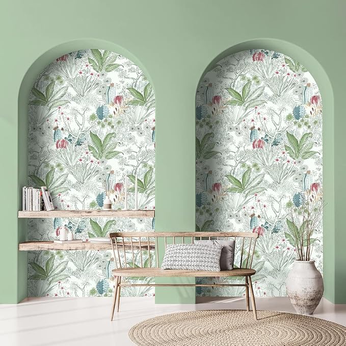 Erfoni 17.7x236.2inch Floral Peel and Stick Wallpaper - Flower Vintage Green Leaf Contact Paper - Self Adhesive DIY Removable Wall Covering for Home