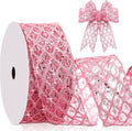 Geosar 20 Yards Pink Glitter Mesh Wired Ribbon for Christmas Tree Decorations, Gift Wrapping, DIY Craft, Xmas Wreaths, Cabinet Decor (2.5 Inch)
