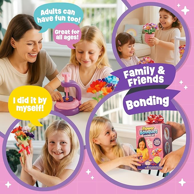 Flower Bouquet Making Kit Toy for Kids - 5 Year Old Girl Gift, Toys for 7 Year Old Girls Gifts, Arts and Crafts for Girls Ages 4 5 6 7 8 8-12 + Christmas Gift Ideas - 6 Year Old Girl Gifts Birthday