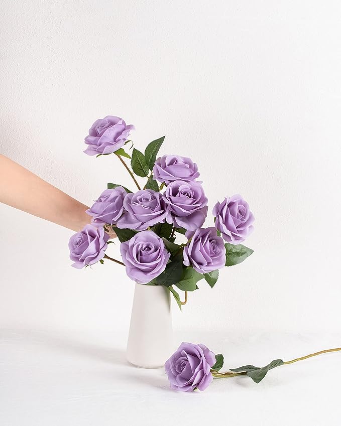 DuHouse 10pcs Silk Roses Artificial Flowers Fake Rose for Arrangement Wedding Party Home Decoration (Lilac)