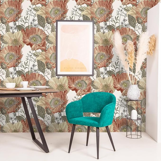 Livebor Floral Wallpaper Peel and Stick Boho Large Floral Peel and Stick Wallpaper Vintage Multicolor Flower Contact Paper 17.7'' x 393.7'' Self Adhesive Wall Paper for Bathroom Wall Covering Decor