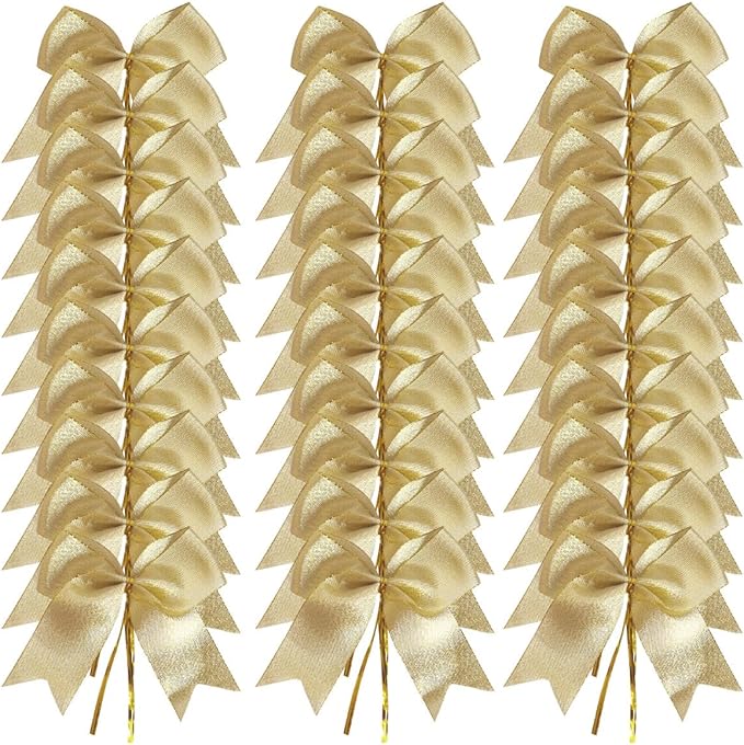 36pcs 4-1/2" Metallic Gold Bows with Twist Ties for Gift Wrapping Packing Christmas Decoration (4.5",W.Gold)