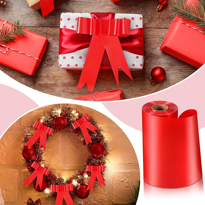 Syhood Outdoor Leaf Ribbon Floral Satin Ribbon for Crafts Aspidistra Waterproof Holiday Outdoor Decoration(8 Inch X 54 Yards,Red)