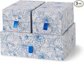 Soul & Lane Blue Floral Decorative Boxes with Hinged Lids and Blue Ribbon Pull - Sapphire Bloom, Set of 3 (One Large and Two Medium Boxes), Cardboard Storage for Photos, Documents, Keepsakes
